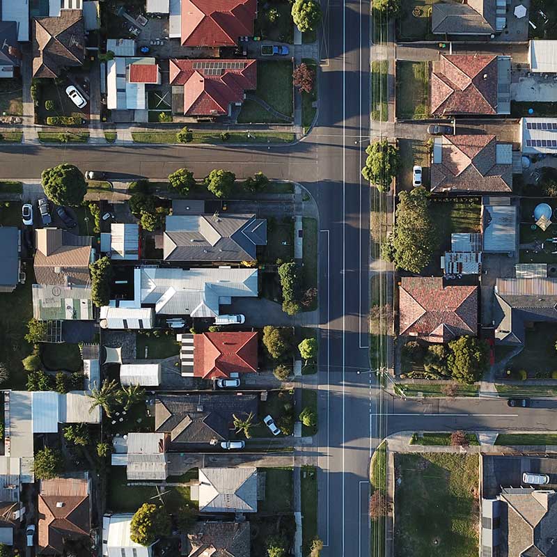 birdseye view of suburban houses in an Australian city