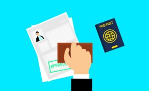 Illustration of working visa being stamped as approved